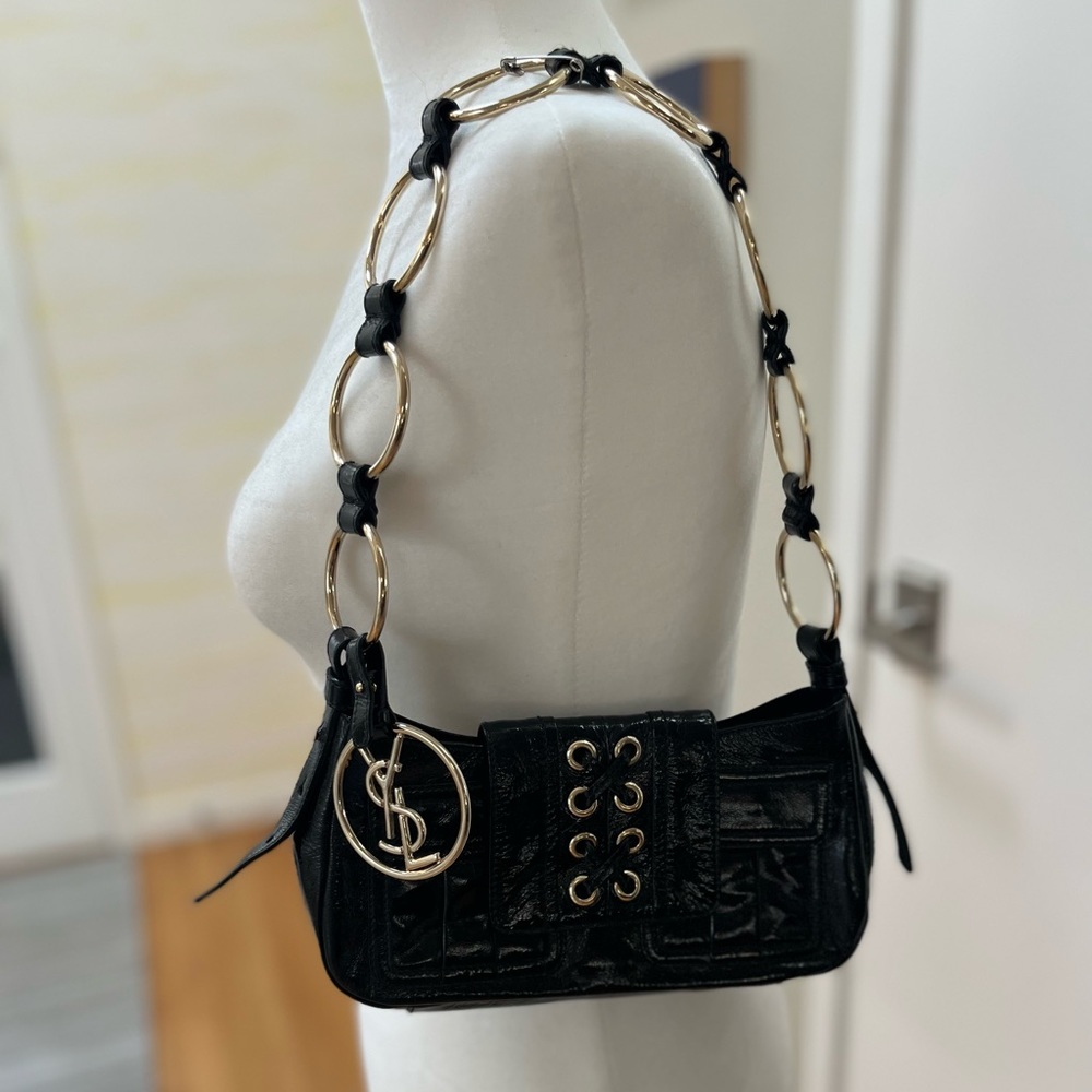 YSL BLACK PATENT SHOULDER BAG